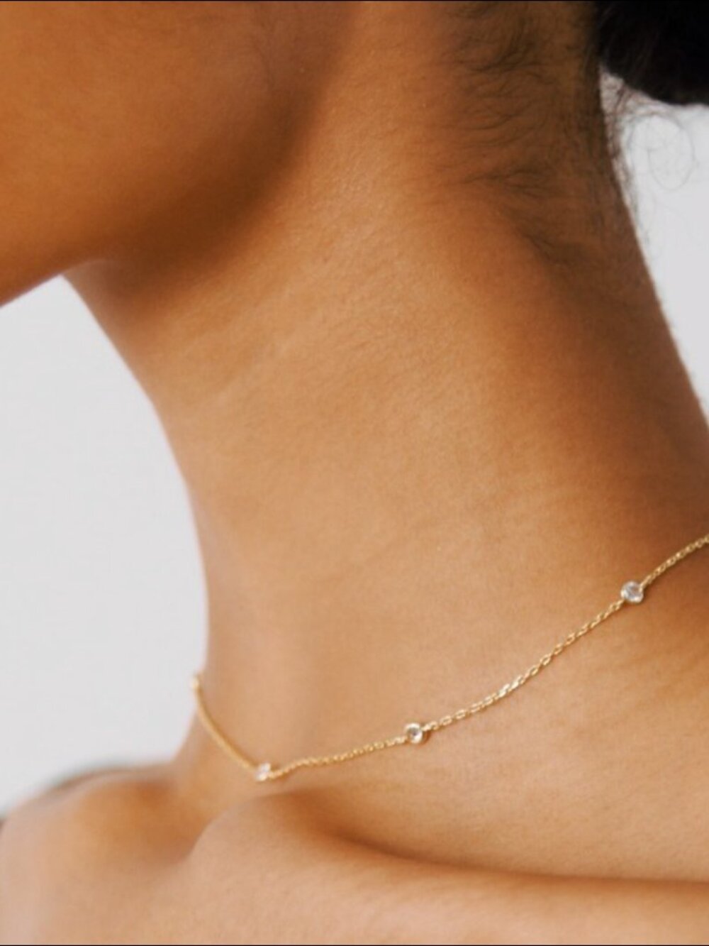 14K Gold  Station Necklace, Cubic Zirconia Chain, Layering Necklace - Picture 4 of 4